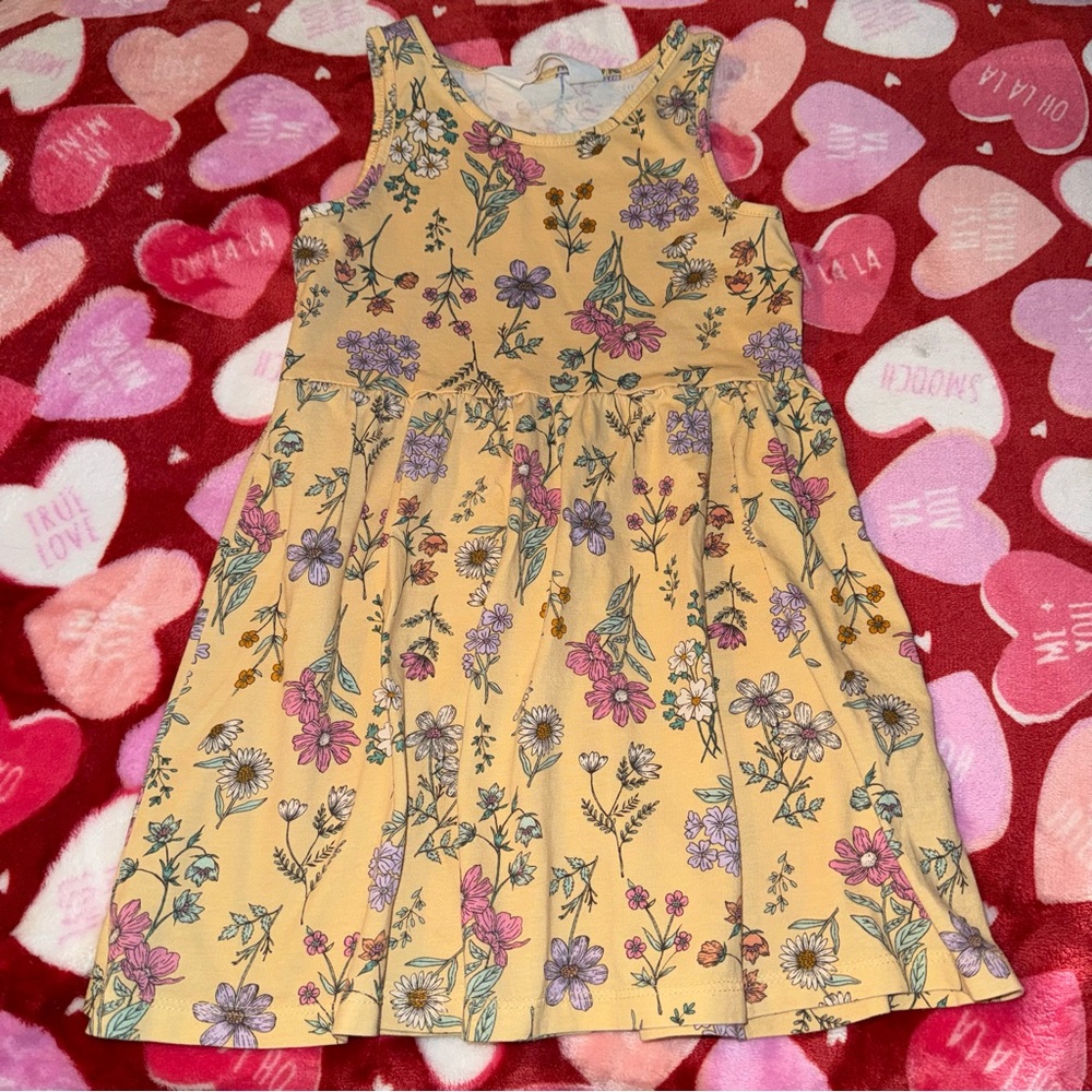 H&M Toddler Girls Size 3T 4T 3/4T Sleeveless Yellow Floral Dress